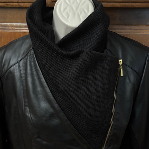 IMAN Black Leather Jacket with Gold Accents - Picture 11 of 16